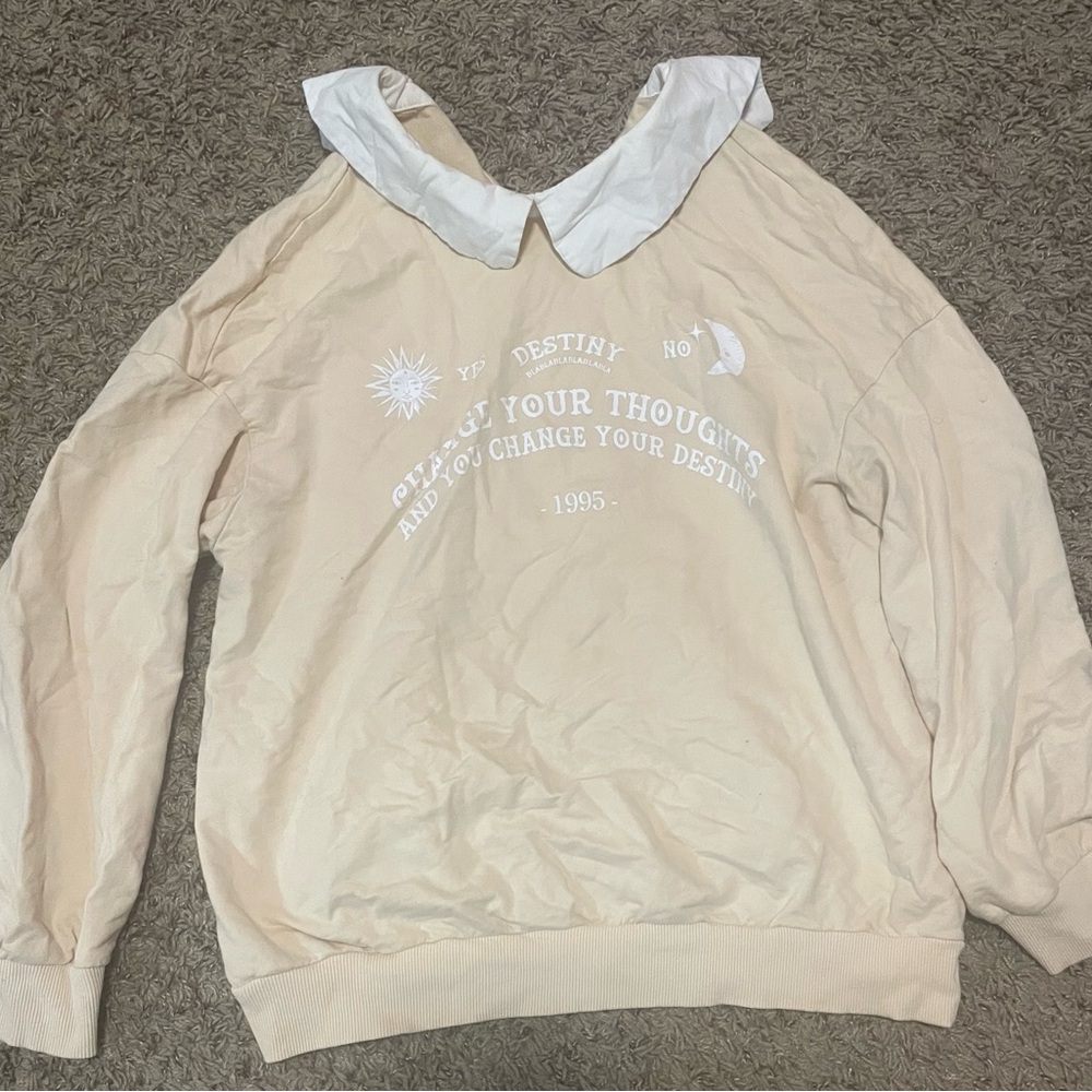 Cream Sweater with White Collar